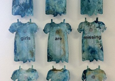 One Hundred Girls are Missing from the World, by Julie Weaverling, encaustic mono prints, 24 x 36